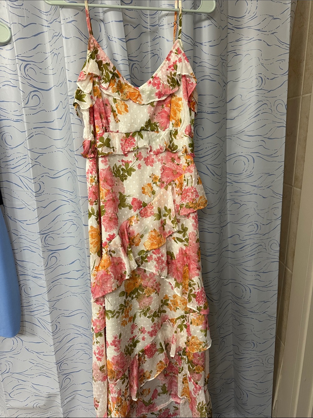 Blu Pepper Floral Ruffle Maxi Dress in Pink, Yellow & Green